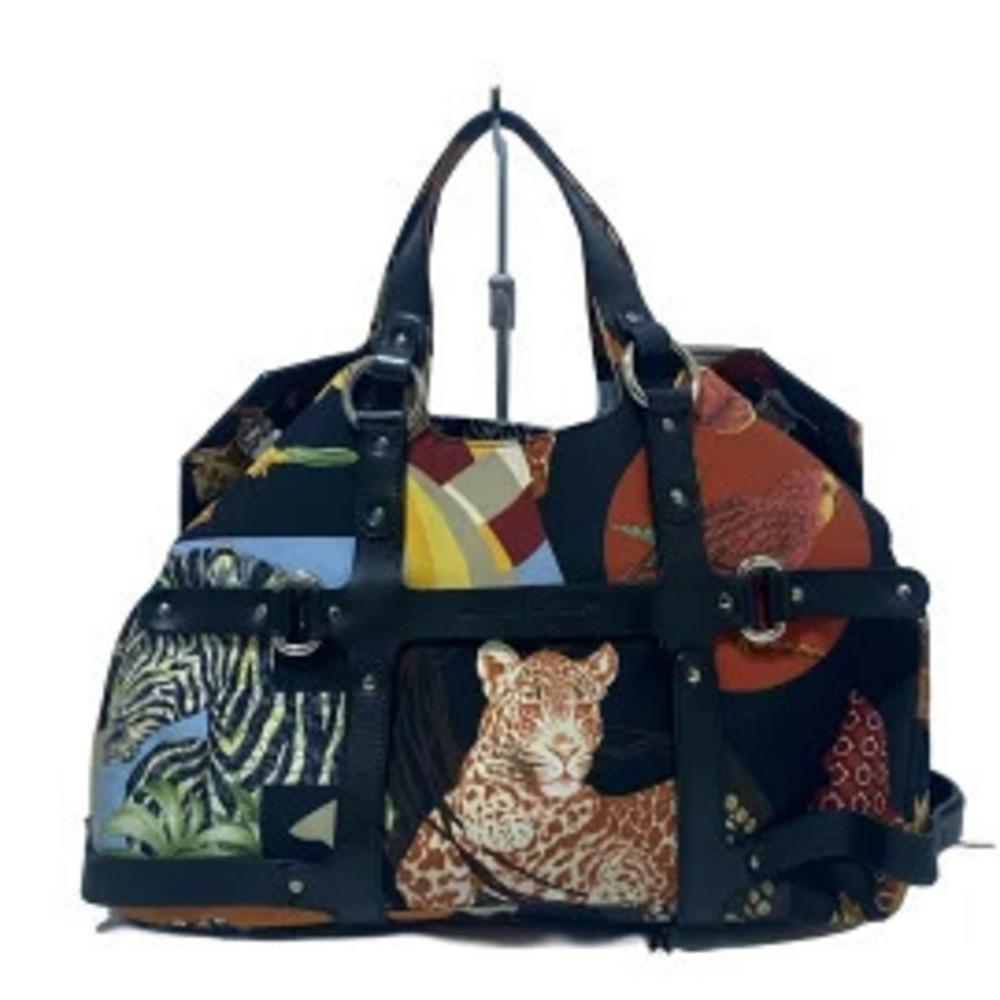 Salvatore Ferragamo Gancini Handbag Floral Animal Black x Red Multi Leather